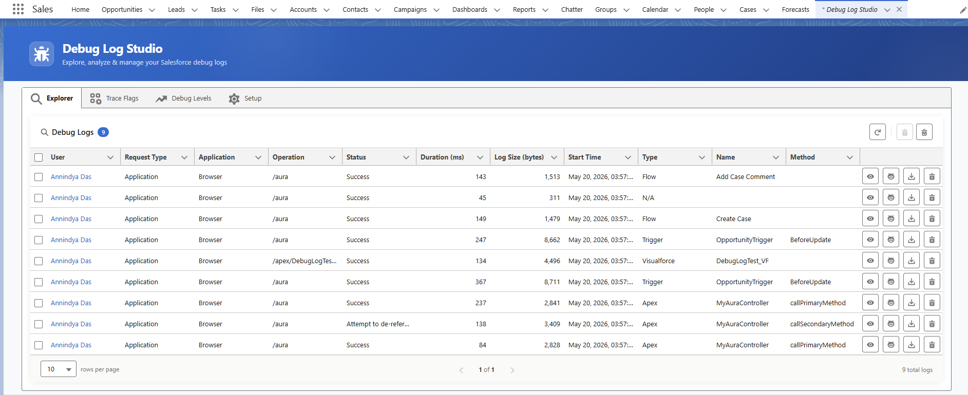 Debug Log Studio - main interface with four tabs