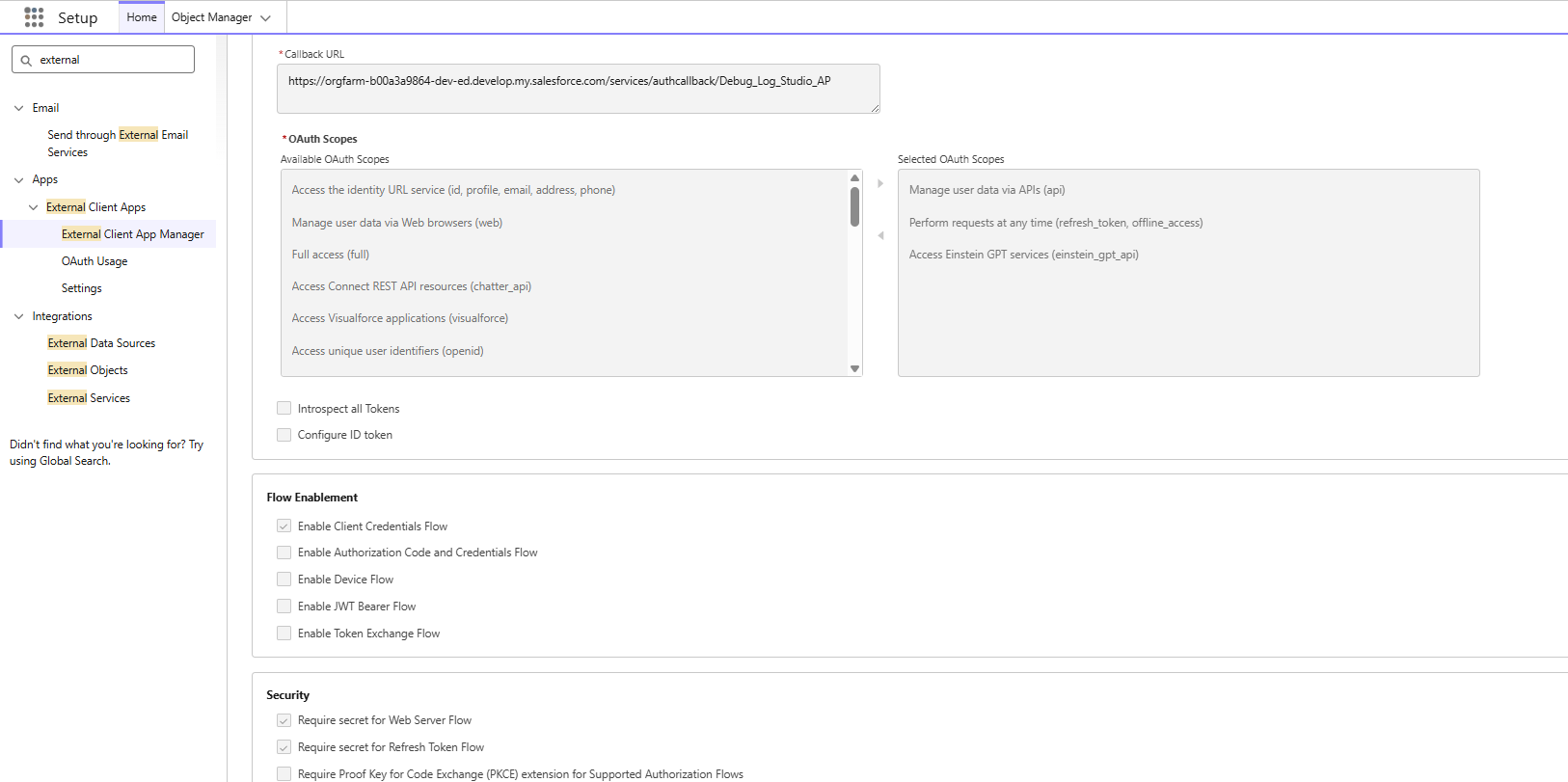Debug Log Studio - OAuth Settings